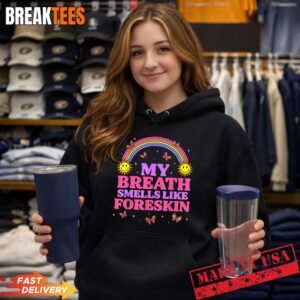 Inappropriate My Breath Smells Like Foreskin Retro Funny T-Shirt 1