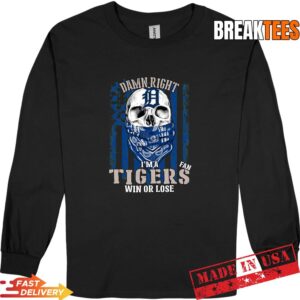 Skull Damn Right I'm a Detroit Tigers Baseball Fan Win Or Lose US Flag T-Shirt 2
