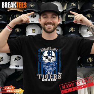 Skull Damn Right I'm a Detroit Tigers Baseball Fan Win Or Lose US Flag T-Shirt